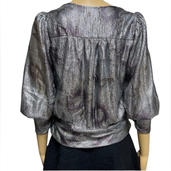 Maison d' Amelie Paris Metallic Crossover Shimmer Blouse Size M Evening Party - Picture 3 of 13